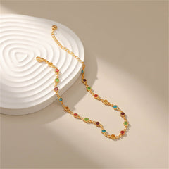 Cubic Zirconia & 18K Gold-Plated Multicolor Floral Station Anklet