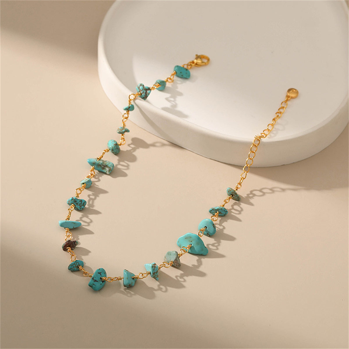 Turquoise and 18K Gold-Plated Anklet, gold anklet bracelet, dainty minimalist design, lifestyle look