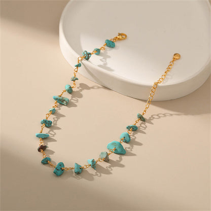 Turquoise and 18K Gold-Plated Anklet, gold anklet bracelet, dainty minimalist design, lifestyle look