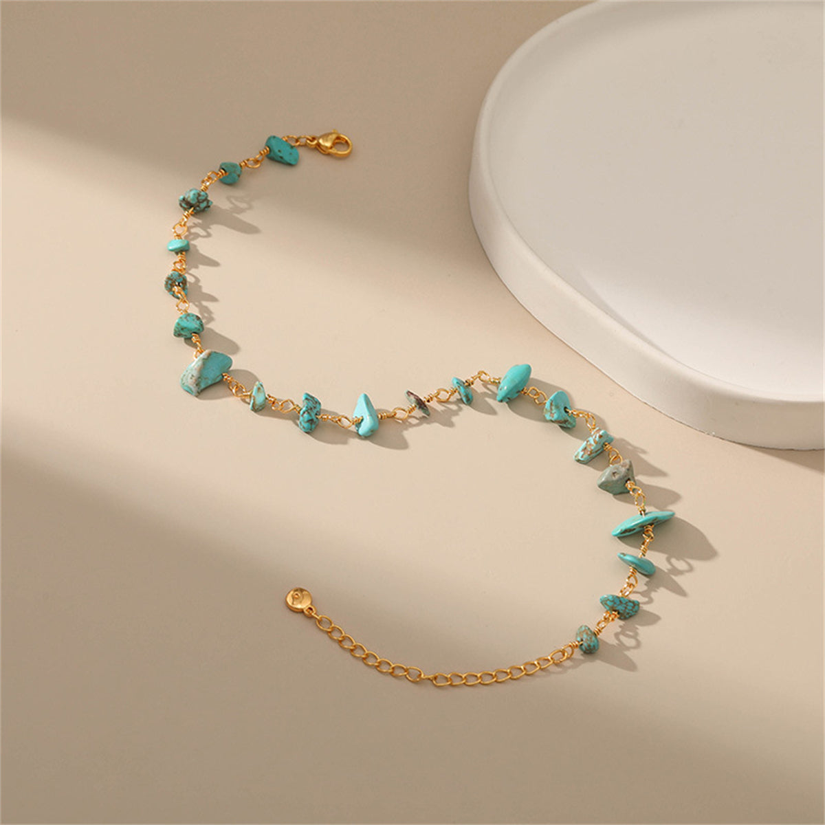 Turquoise and 18K Gold-Plated Anklet, gold anklet bracelet, dainty minimalist design, styled look
