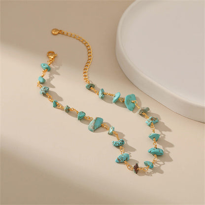 Turquoise and 18K Gold-Plated Anklet, gold anklet bracelet, dainty minimalist design, side view