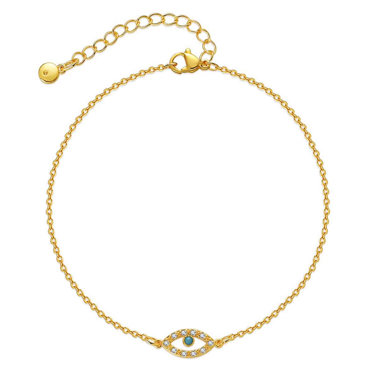 Cubic Zirconia and Blue Evil Eye Anklet, anklet bracelet, dainty minimalist design, front view
