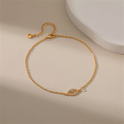 Cubic Zirconia and Blue Evil Eye Anklet, anklet bracelet, dainty minimalist design, detail close-up