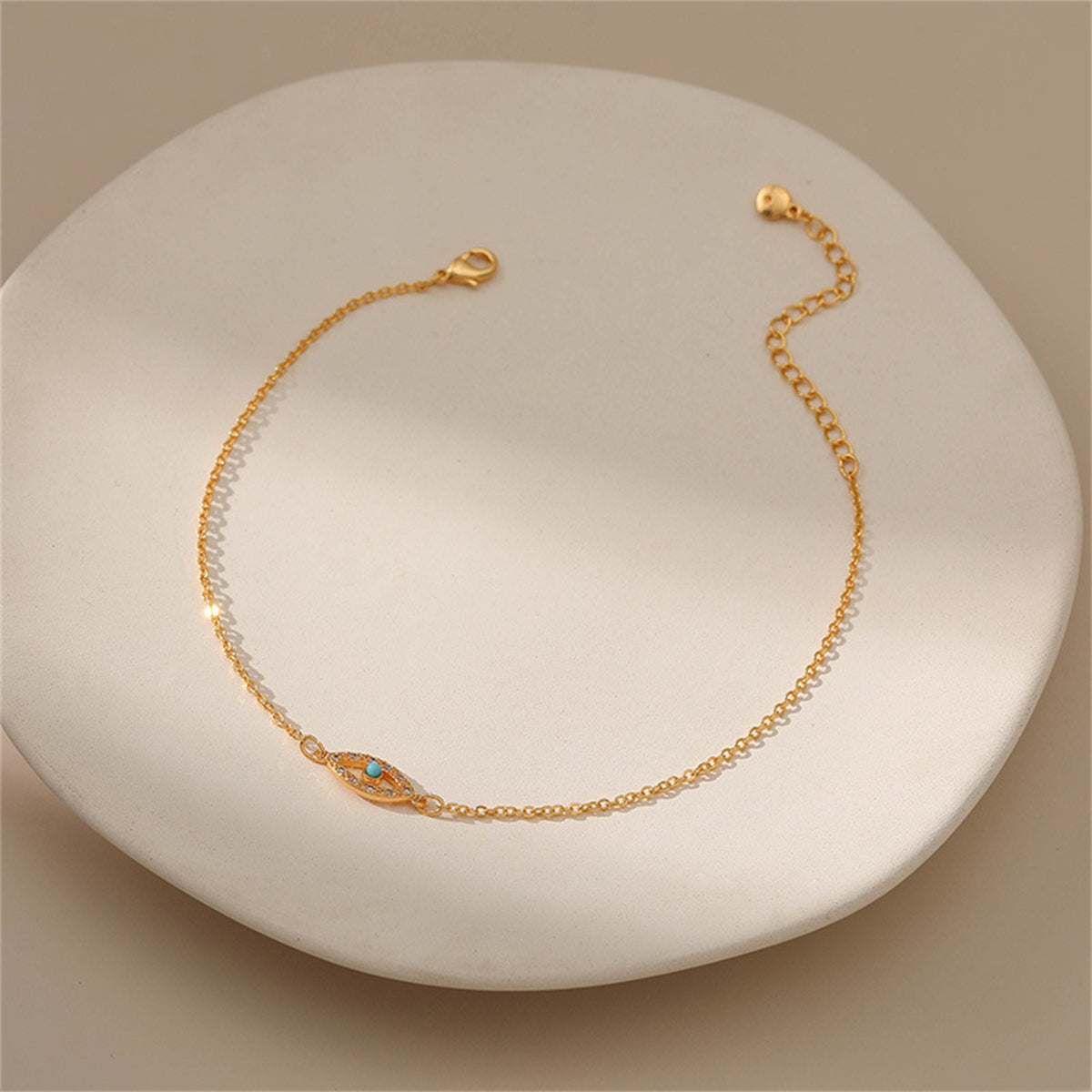 Cubic Zirconia and Blue Evil Eye Anklet, anklet bracelet, dainty minimalist design, lifestyle look