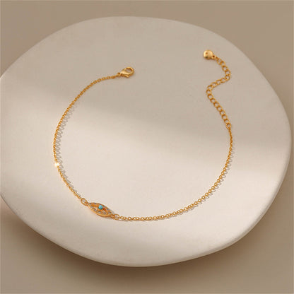 Cubic Zirconia and Blue Evil Eye Anklet, anklet bracelet, dainty minimalist design, lifestyle look