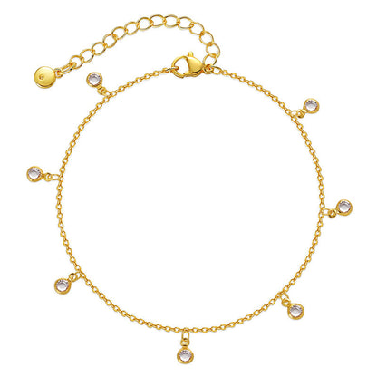 Cubic Zirconia and 18K Gold-Plated Tassel Anklet, gold anklet bracelet, vintage-inspired design, front view
