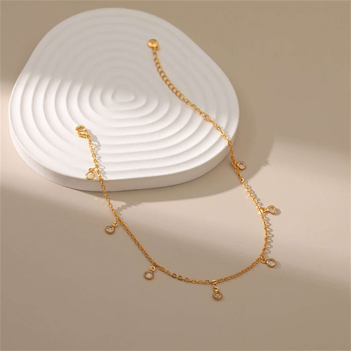 Cubic Zirconia & 18K Gold-Plated Tassel Anklet