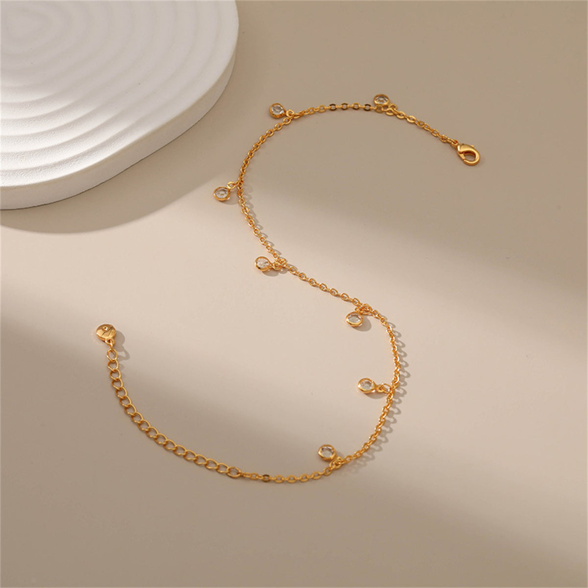Cubic Zirconia & 18K Gold-Plated Tassel Anklet