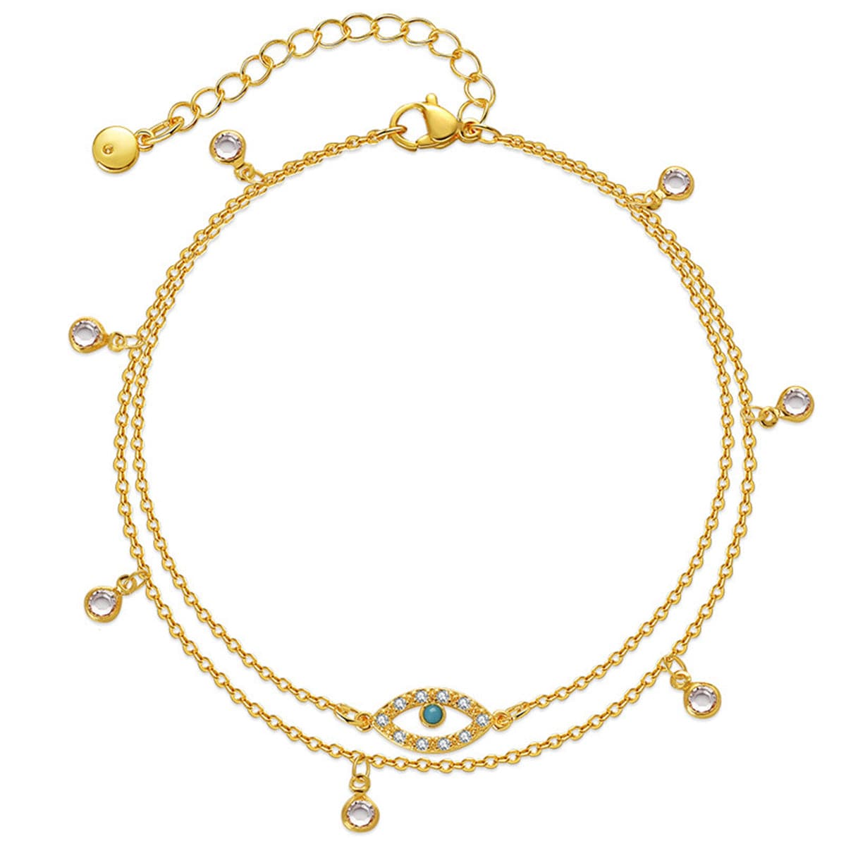 Cubic Zirconia & Resin 18K Gold-Plated Eye Layered Anklet