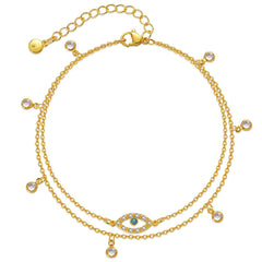 Cubic Zirconia & Resin 18K Gold-Plated Eye Layered Anklet