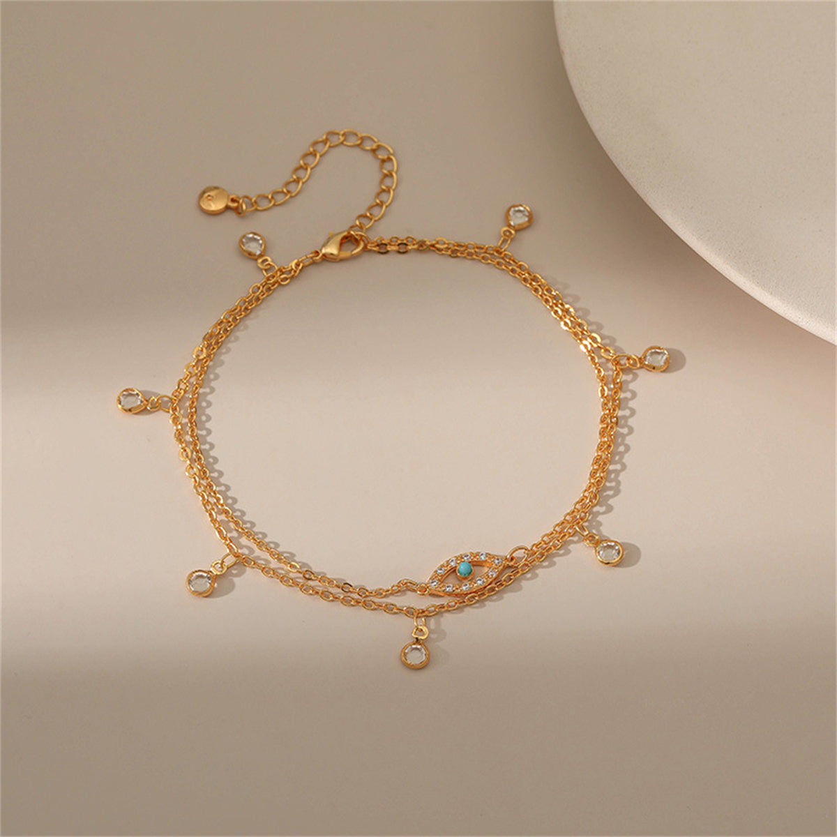 Cubic Zirconia & Resin 18K Gold-Plated Eye Layered Anklet