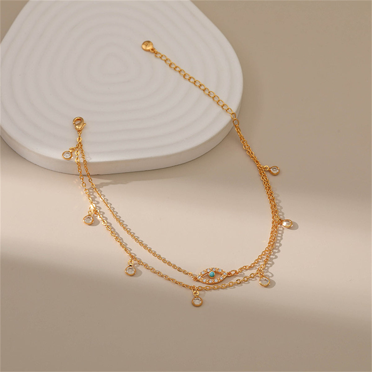 Cubic Zirconia & Resin 18K Gold-Plated Eye Layered Anklet