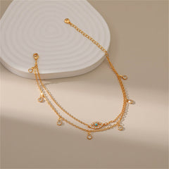 Cubic Zirconia & Resin 18K Gold-Plated Eye Layered Anklet