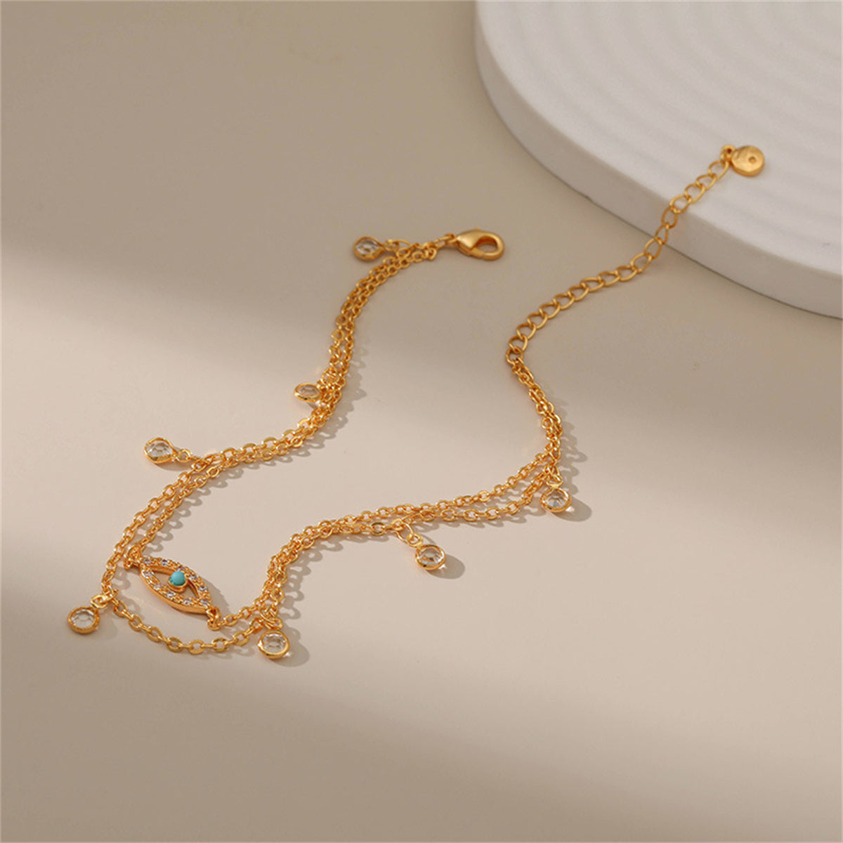 Cubic Zirconia & Resin 18K Gold-Plated Eye Layered Anklet