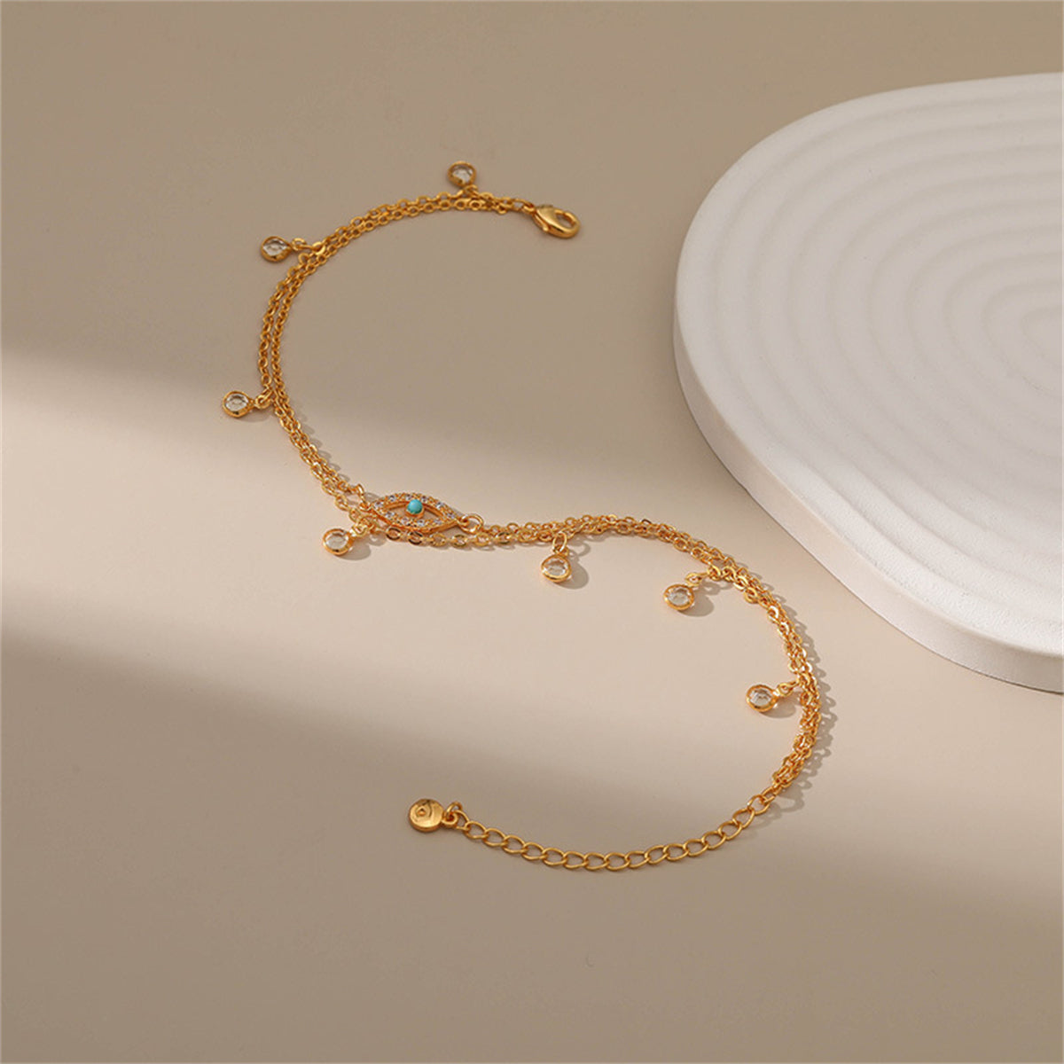 Cubic Zirconia & Resin 18K Gold-Plated Eye Layered Anklet