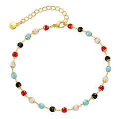Red Multicolor Acrylic & 18K Gold-Plated Bead Anklet