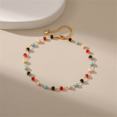 Red Multicolor Acrylic & 18K Gold-Plated Bead Anklet
