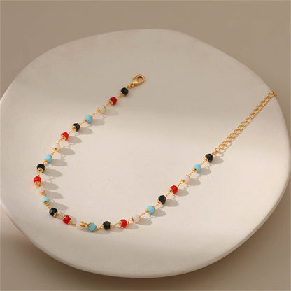 Red Multicolor Acrylic and 18K Gold-Plated Bead Anklet, gold anklet bracelet, botanical inspired, lifestyle look