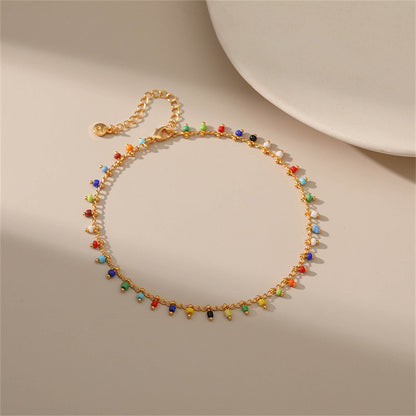 Blue and Red Howlite 18K Gold-Plated Anklet, gold anklet bracelet, everyday style, detail close-up