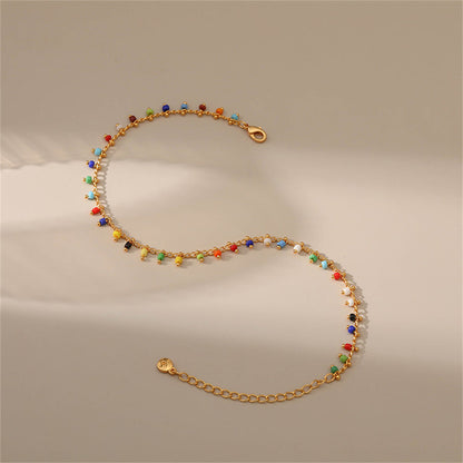 Blue and Red Howlite 18K Gold-Plated Anklet, gold anklet bracelet, everyday style, lifestyle look