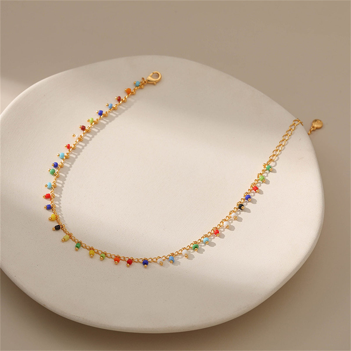Blue and Red Howlite 18K Gold-Plated Anklet, gold anklet bracelet, everyday style, side view