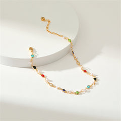 Blue Multicolor Cubic Zirconia & Pearl 18K Gold-Plated Anklet