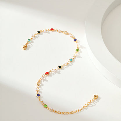 Blue Multicolor Cubic Zirconia and Pearl 18K Gold-Plated Anklet, gold anklet bracelet, everyday style, lifestyle look