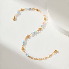 Pink Bead & 18K Gold-Plated Copper Heart Station Anklet