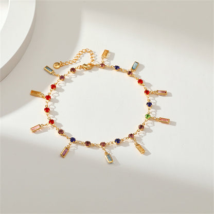 Crystal and Cubic Zirconia Tassel Station Anklet, anklet bracelet, botanical inspired, side view
