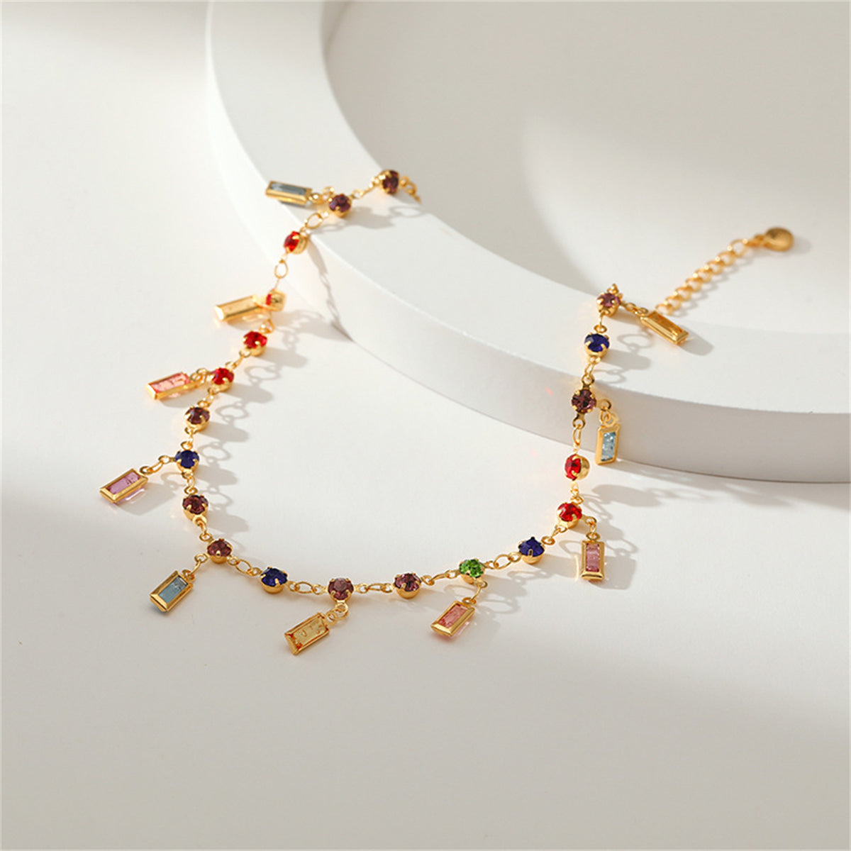 Crystal and Cubic Zirconia Tassel Station Anklet, anklet bracelet, botanical inspired, detail close-up