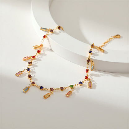 Crystal and Cubic Zirconia Tassel Station Anklet, anklet bracelet, botanical inspired, detail close-up