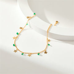 Green Cubic Zirconia & 18K Gold-Plated Star Station Anklet