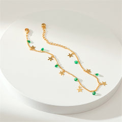 Green Cubic Zirconia & 18K Gold-Plated Star Station Anklet