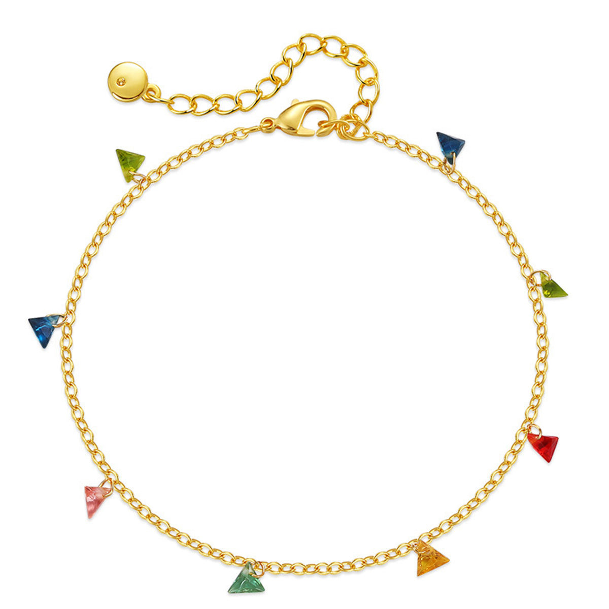 Blue Multicolor Crystal and 18K Gold-Plated Anklet, gold anklet bracelet, vintage-inspired design, detail close-up