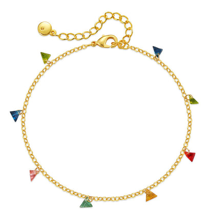 Blue Multicolor Crystal and 18K Gold-Plated Anklet, gold anklet bracelet, vintage-inspired design, detail close-up