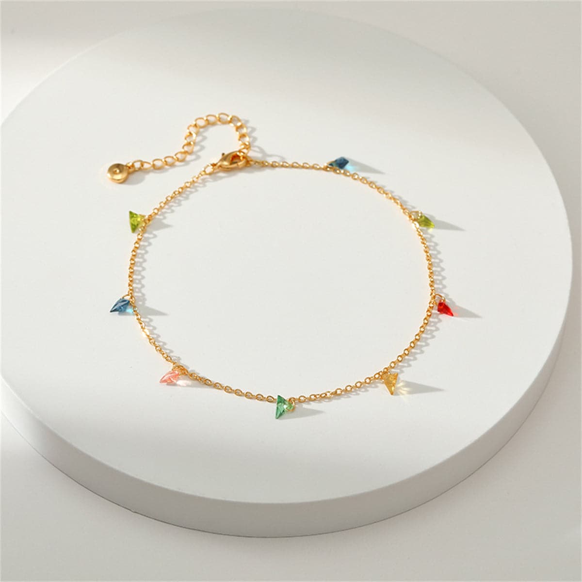 Blue Multicolor Crystal and 18K Gold-Plated Anklet, gold anklet bracelet, vintage-inspired design, front view