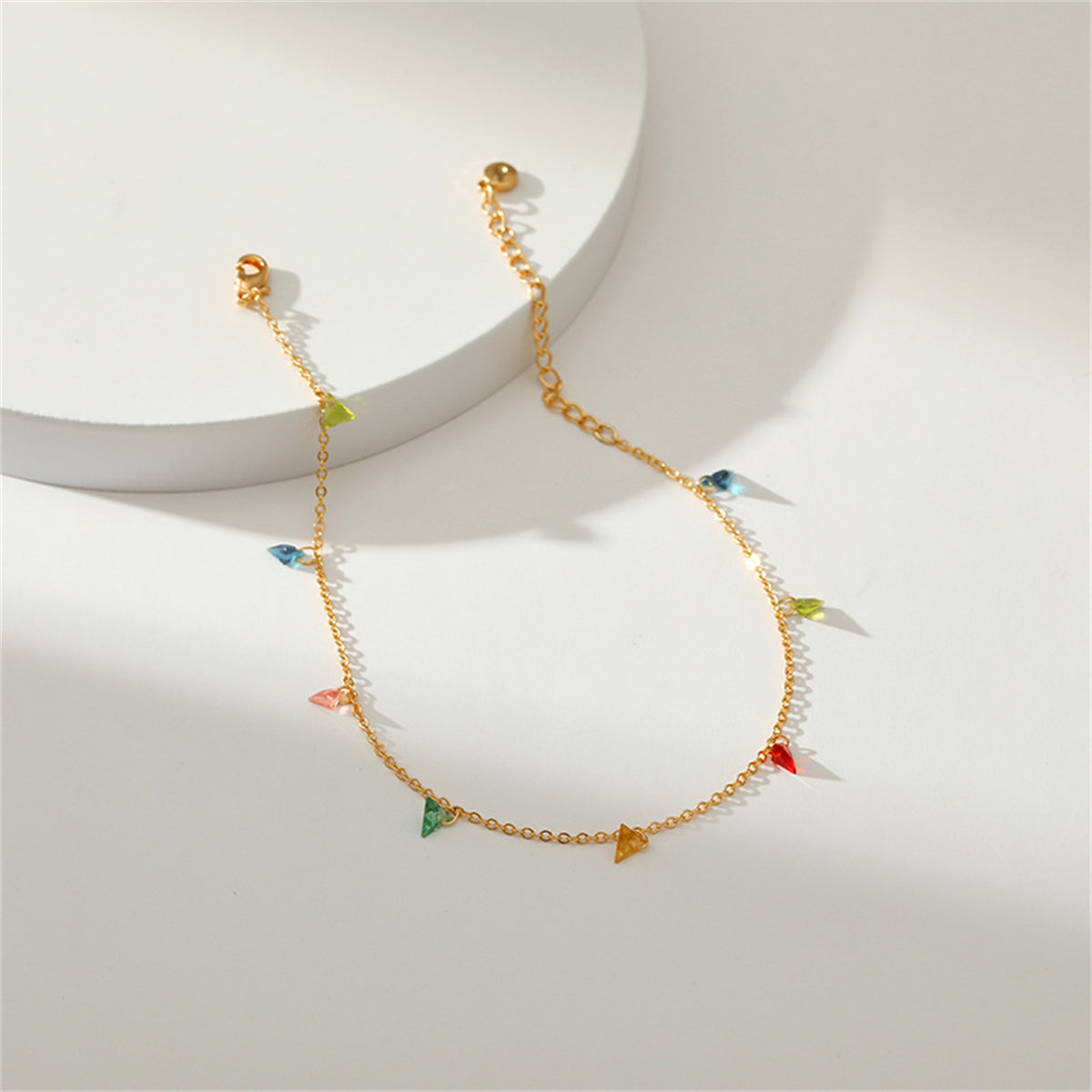 Blue Multicolor Crystal and 18K Gold-Plated Anklet, gold anklet bracelet, vintage-inspired design, styled look