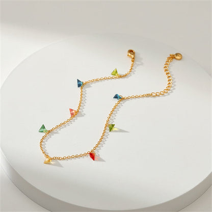 Blue Multicolor Crystal and 18K Gold-Plated Anklet, gold anklet bracelet, vintage-inspired design, side view