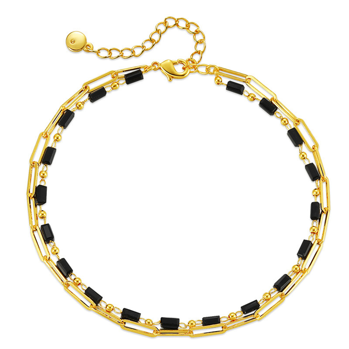 Black Acrylic & 18K Gold-Plated Bead Chain Layered Anklet