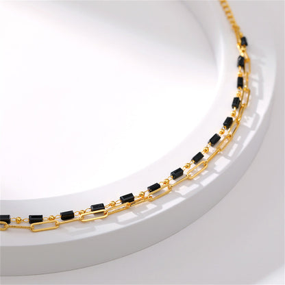 Black Acrylic and 18K Gold-Plated Bead Chain Layered Anklet, gold anklet bracelet, dainty minimalist design, styled look