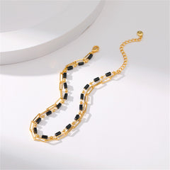 Black Acrylic & 18K Gold-Plated Bead Chain Layered Anklet