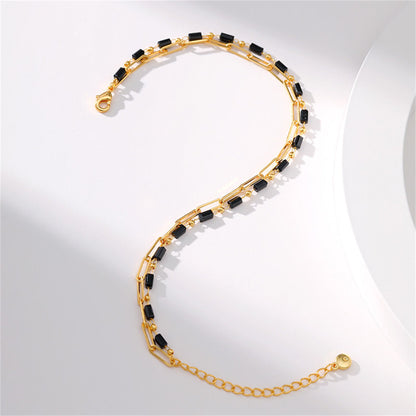 Black Acrylic and 18K Gold-Plated Bead Chain Layered Anklet, gold anklet bracelet, dainty minimalist design, lifestyle look
