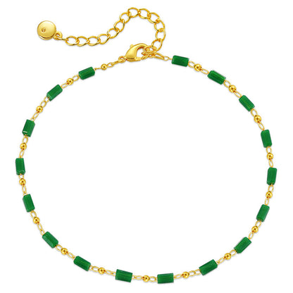 Green Acrylic and 18K Gold-Plated Beaded Anklet, gold anklet bracelet, elegant gift for her, front view
