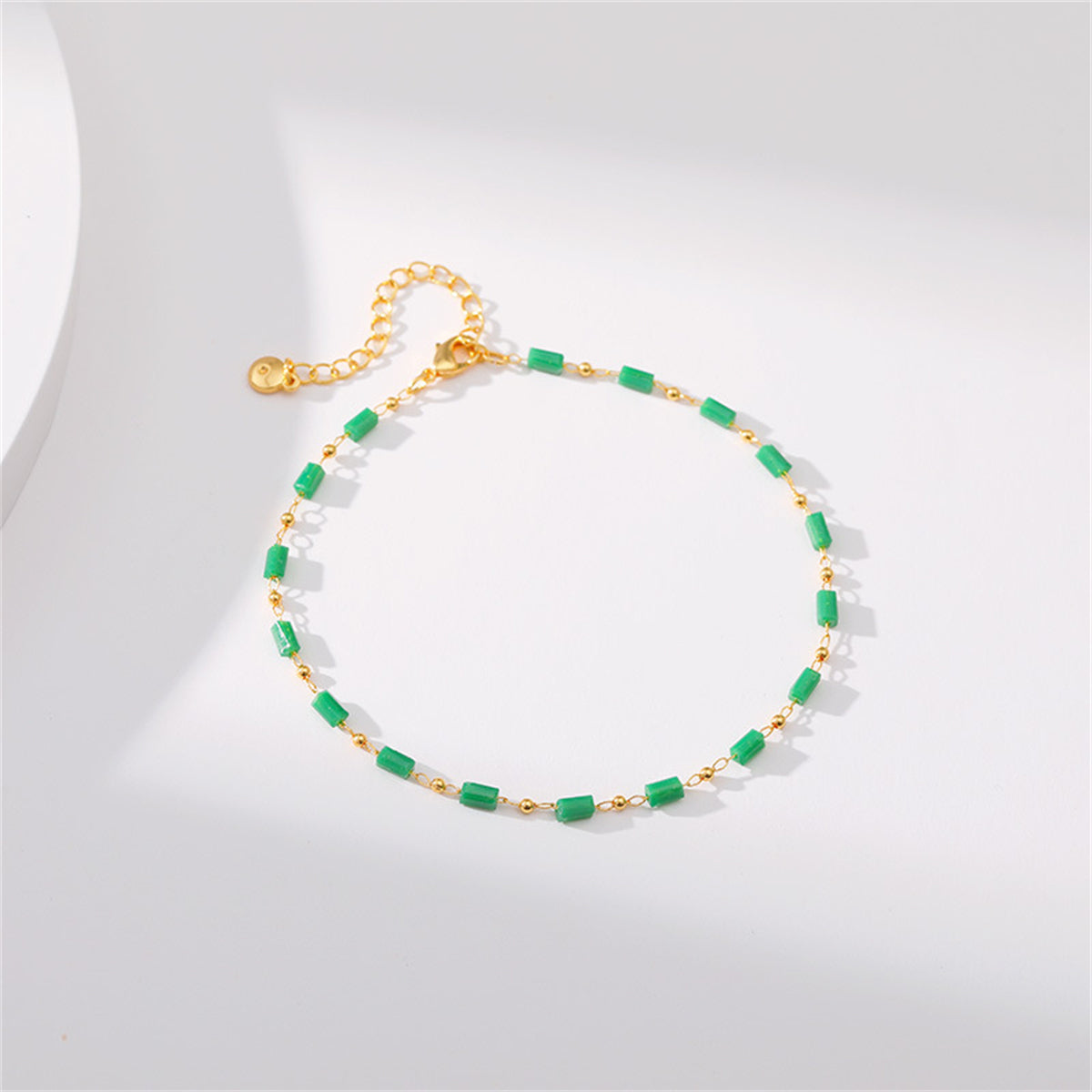 Green Acrylic and 18K Gold-Plated Beaded Anklet, gold anklet bracelet, elegant gift for her, side view
