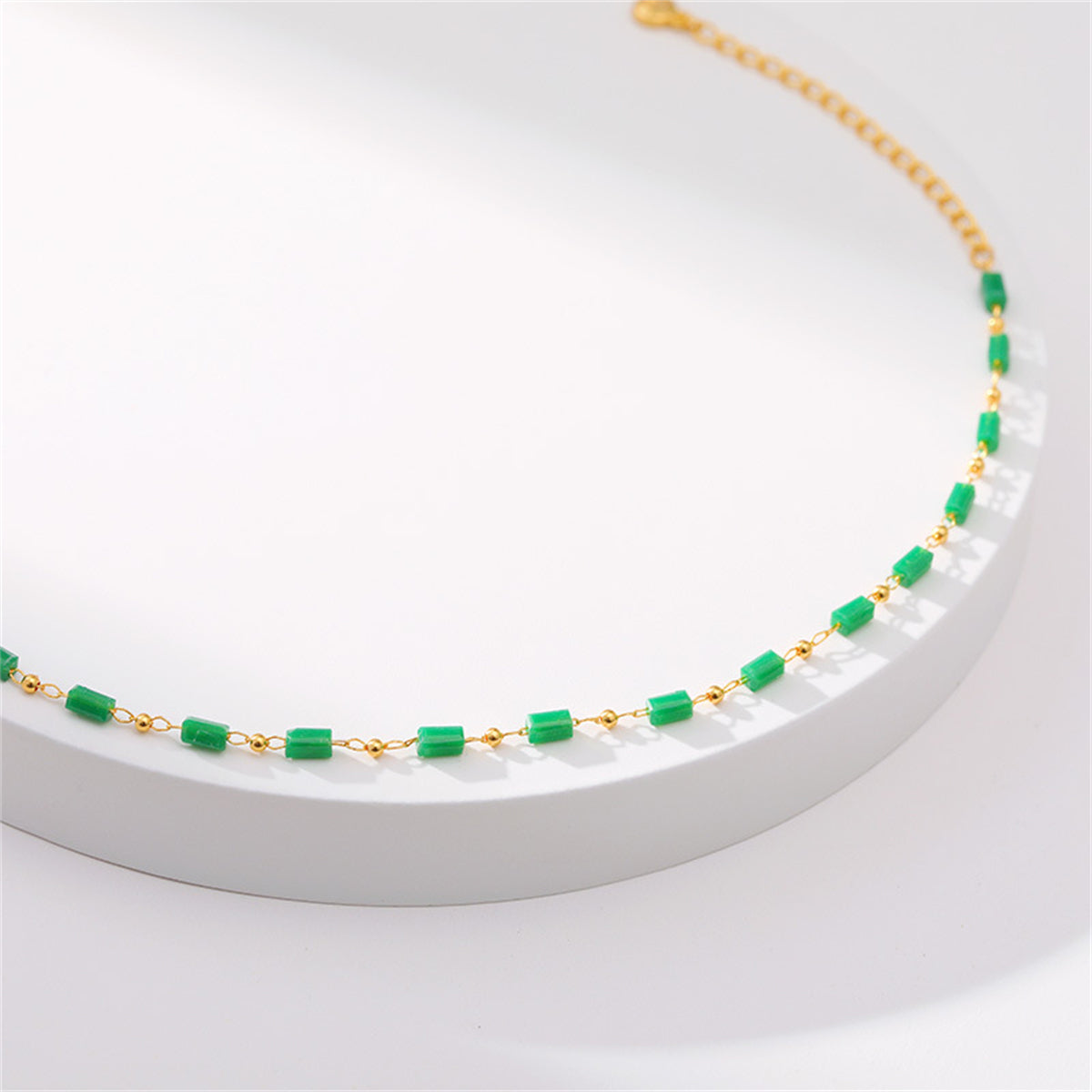 Green Acrylic and 18K Gold-Plated Beaded Anklet, gold anklet bracelet, elegant gift for her, styled look