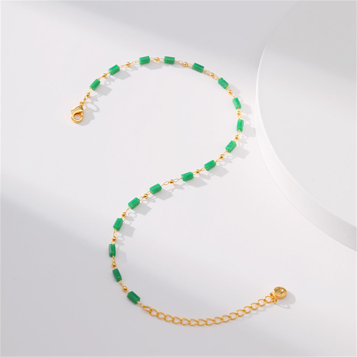 Green Acrylic and 18K Gold-Plated Beaded Anklet, gold anklet bracelet, elegant gift for her, lifestyle look