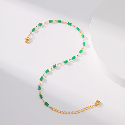 Green Acrylic and 18K Gold-Plated Beaded Anklet, gold anklet bracelet, elegant gift for her, lifestyle look
