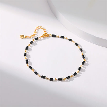 Black Acrylic and 18K Gold-Plated Beaded Anklet, gold anklet bracelet, vintage-inspired design, side view