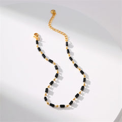 Black Acrylic & 18K Gold-Plated Beaded Anklet
