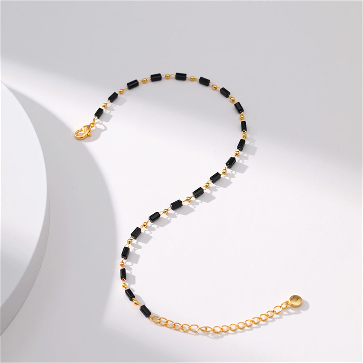Black Acrylic & 18K Gold-Plated Beaded Anklet